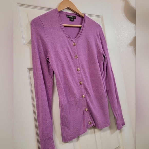 Eddie Bauer Purple Long Sleeve Lightweight Sweater Cardigan Medium M Button Down - Picture 3 of 4